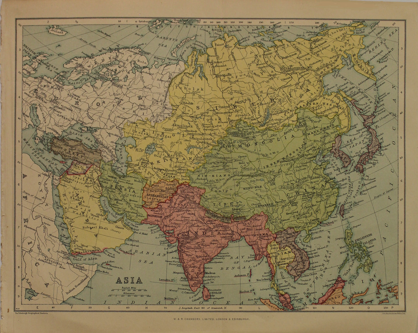 Map, Asia, The Edinburgh Geographical Institute, John Bartholomew and Sons Ltd, W & R Chambers,