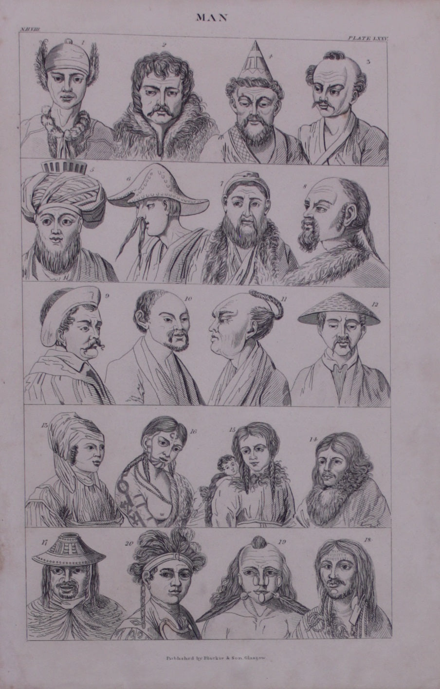 Ethnology, Anthropology & Ethnology, Blackie & Son, Man, Plate LXXV, c1880