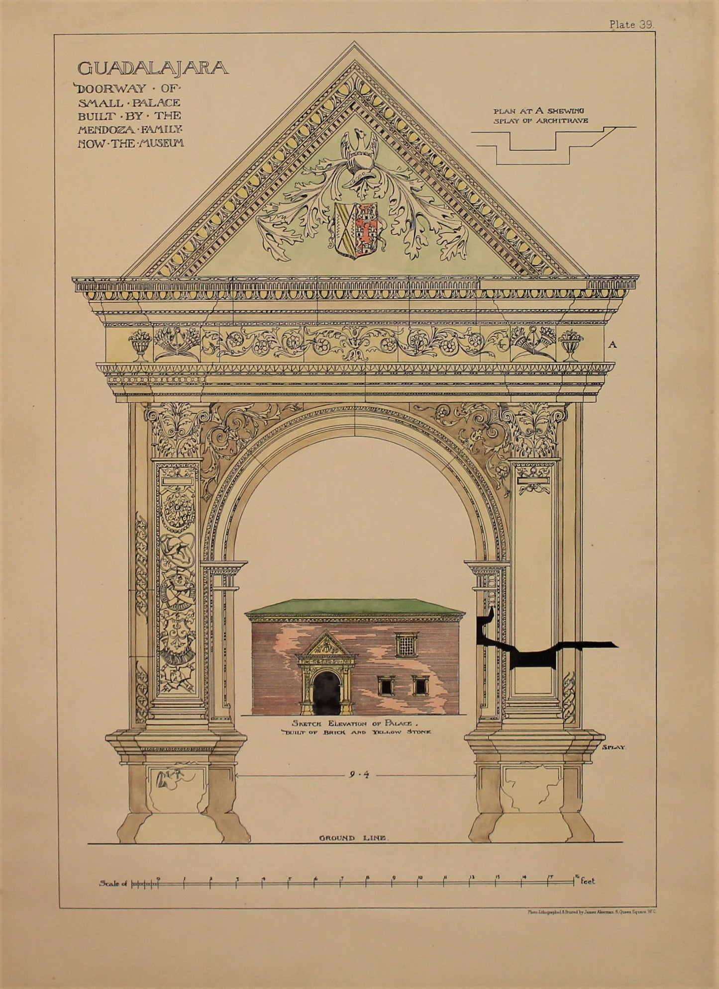 Architecture, Spanish Renaissance, Plate 39, Guadalajara, Doorway of a small Palace built by the Mendosa Family, now the Museum,