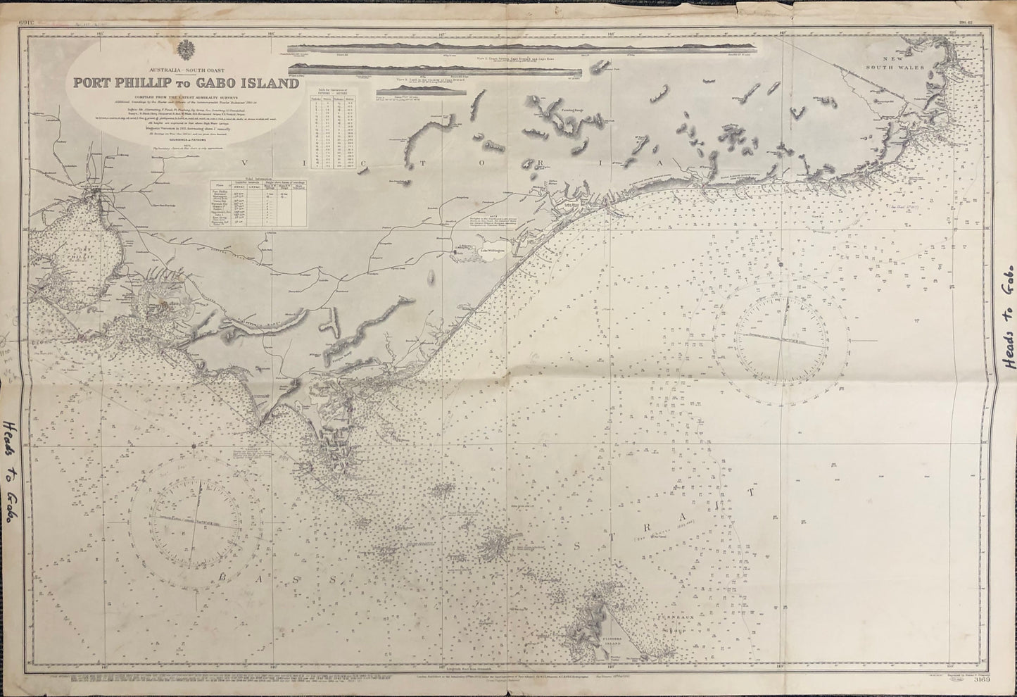 Map, Australia Coast, Heads, Port Phillip to Gabo Island, Nautical Chart