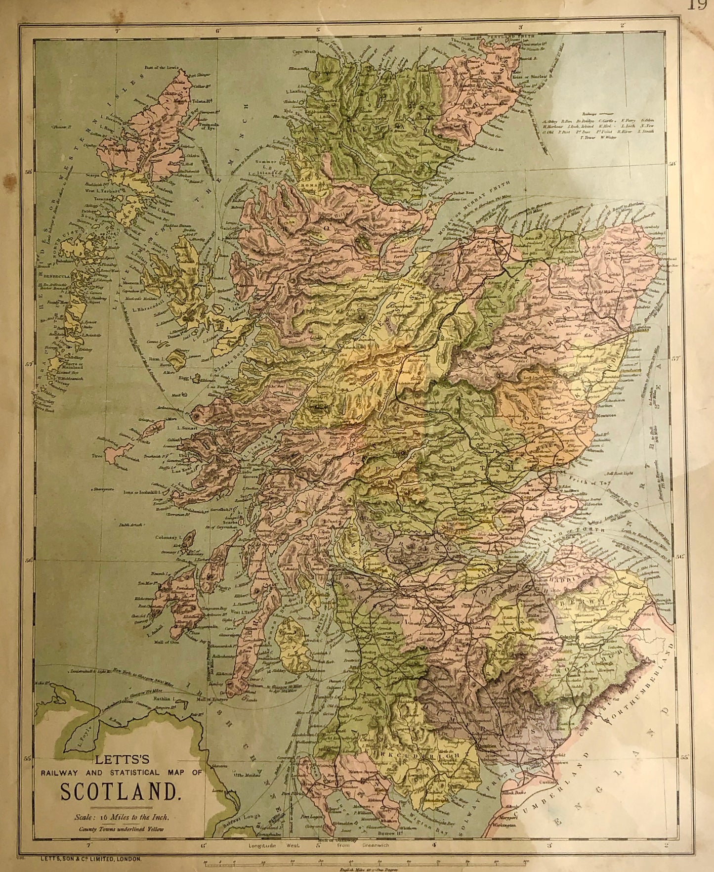 Map, Scotland, Railway and Statistical, Letts Popular Atlas, 1886