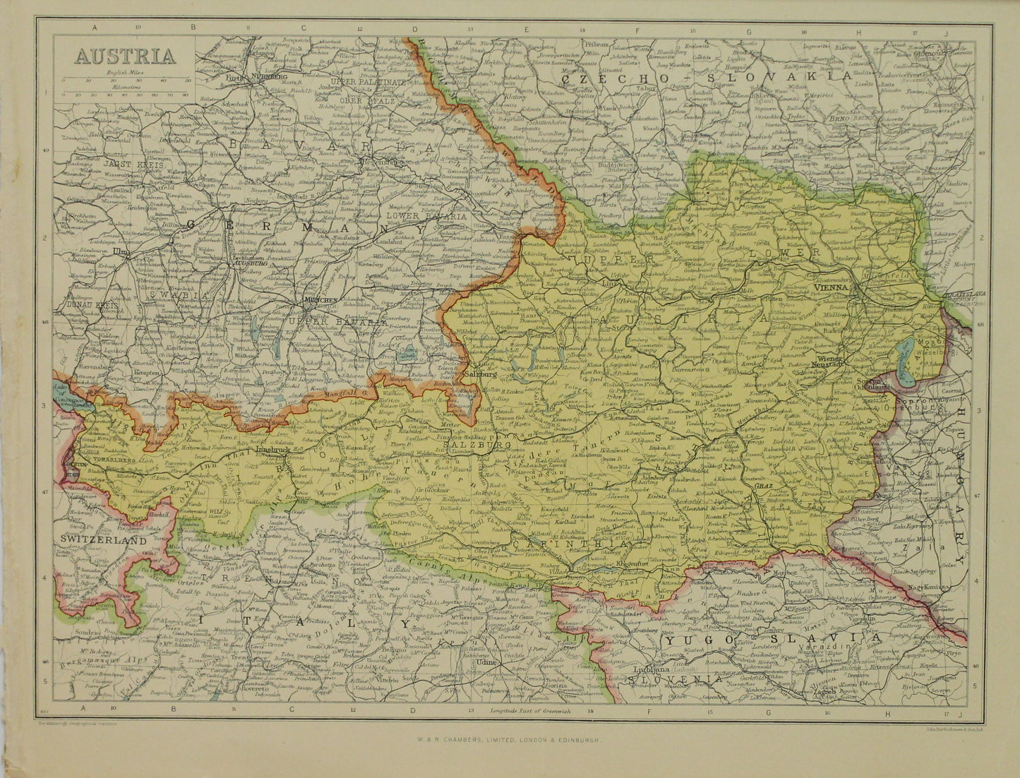 Map, Austria, The Edinburgh Geographical Institute, John Bartholomew and Sons Ltd, W & R Chambers,