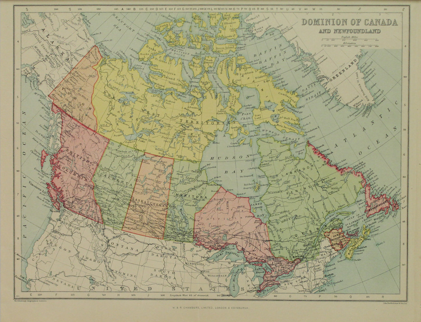 Map, Dominion of Canada, and Newfoundland, The Edinburgh Geographical Institute, John Bartholomew and Sons Ltd, W & R Chambers,