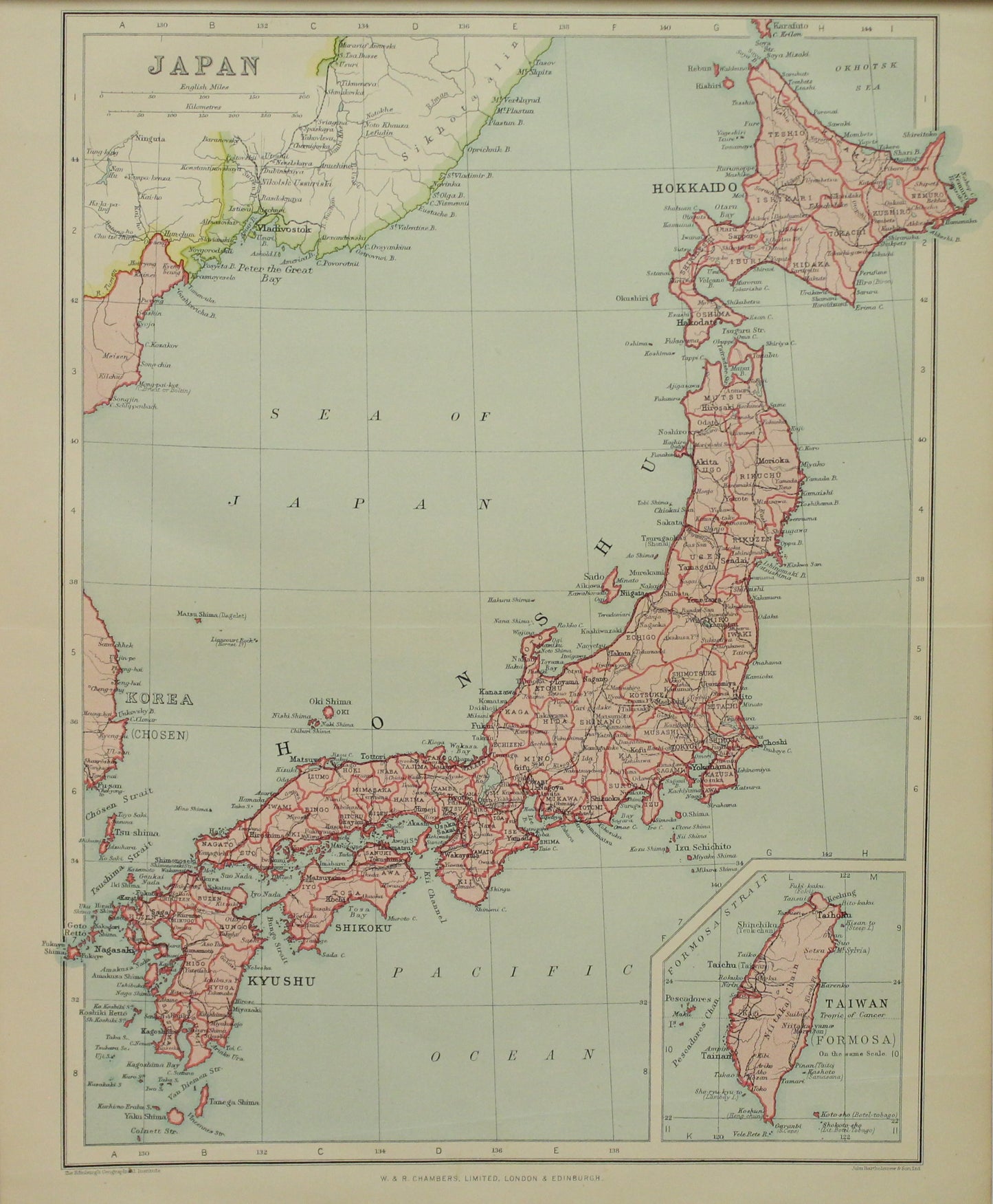 Map, Japan, The Edinburgh Geographical Institute, John Bartholomew and Sons Ltd, W & R Chambers,