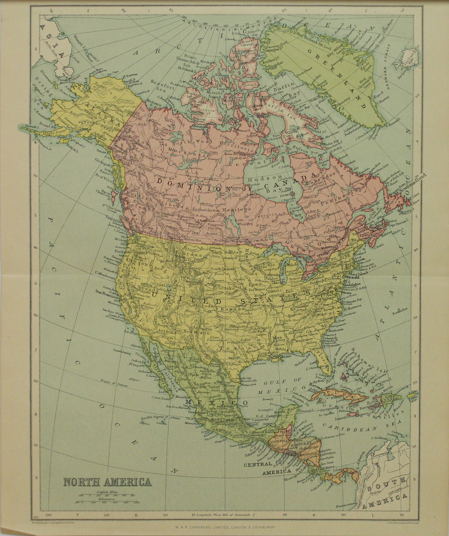 Map, North America, Front, The Edinburgh Geographical Institute, John Bartholomew and Sons Ltd, W & R Chambers,