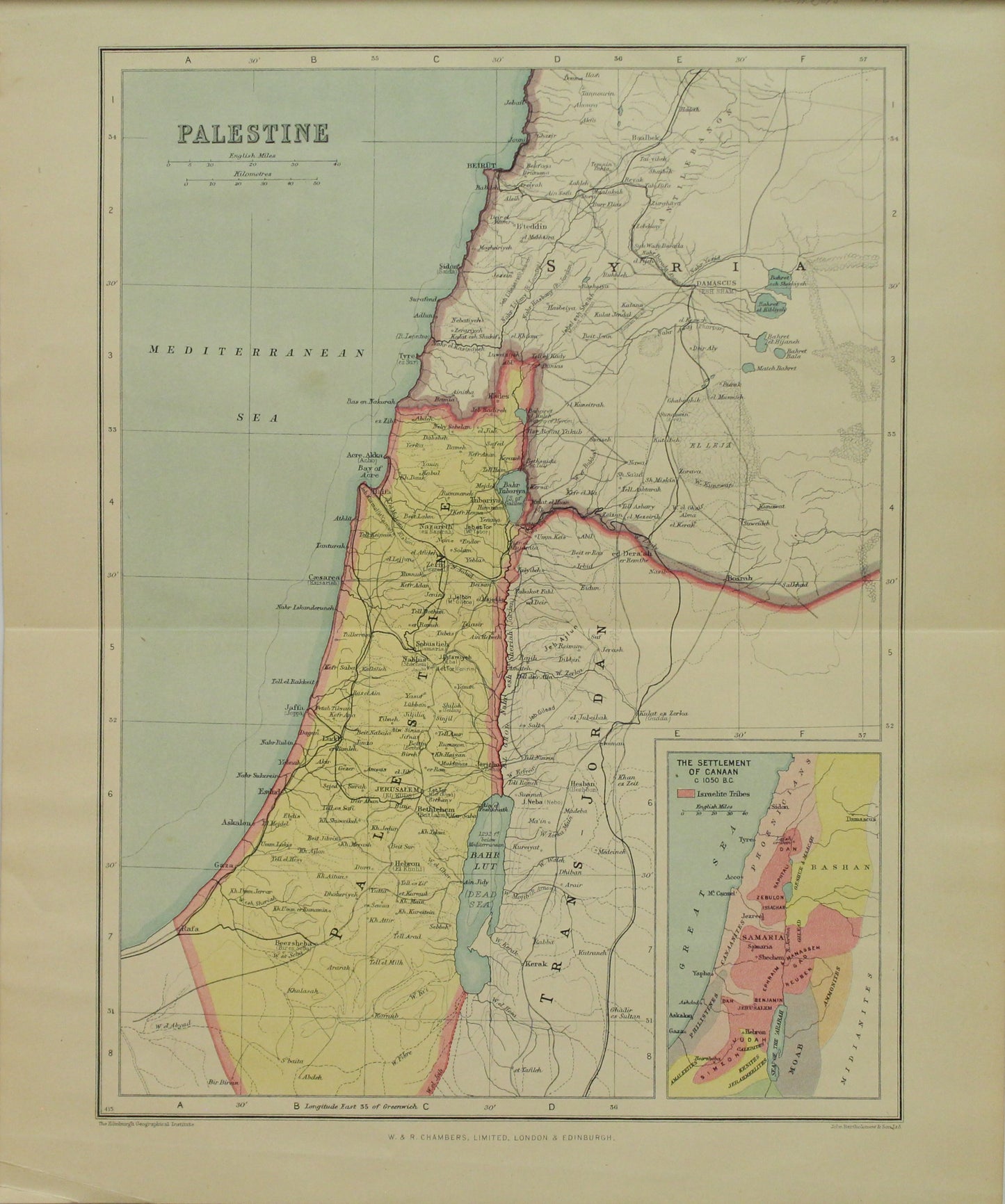 Map, Palestine, The Edinburgh Geographical Institute, John Bartholomew and Sons Ltd, W & R Chambers,