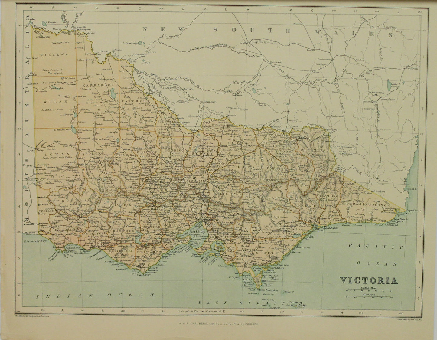 Map, Victoria, Australia, The Edinburgh Geographical Institute, John Bartholomew and Sons Ltd, W & R Chambers,