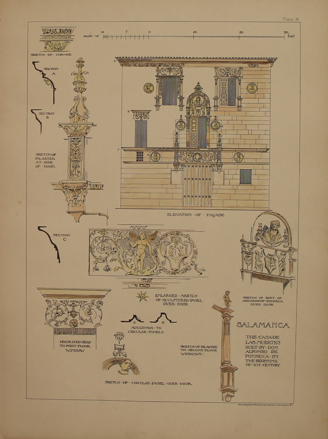 Architecture, Spanish Renaissance, Plate 16, Salamanca, The Casa de Las Muertes,