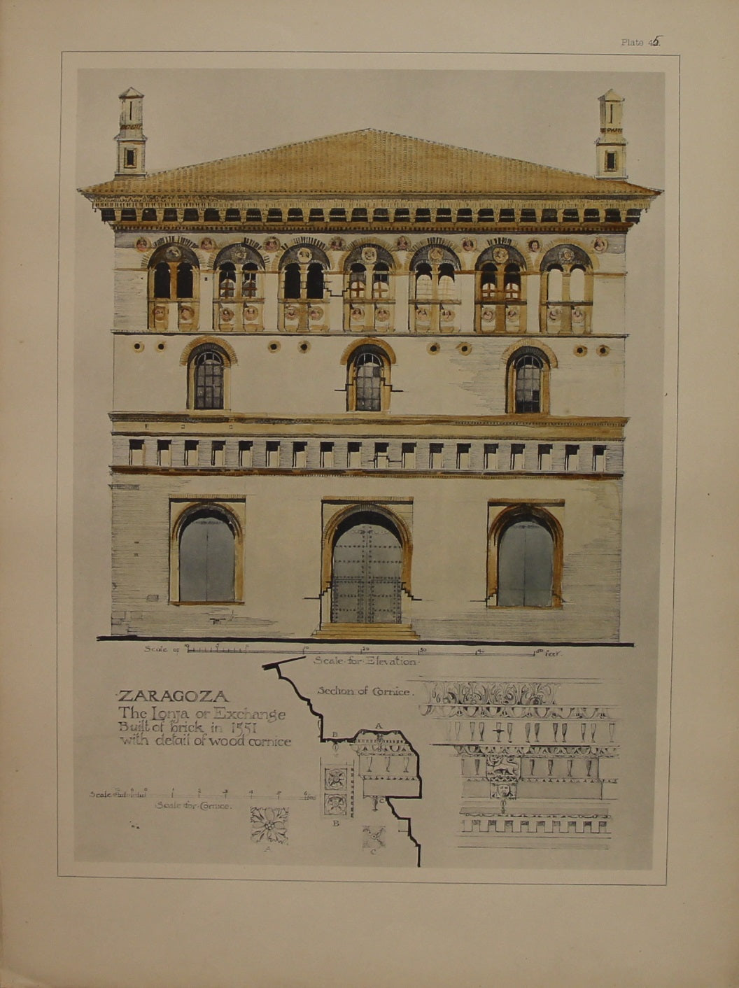 Architecture, Spanish Renaissance, Plate 45, Zaragosa, Lonja or Exchange,