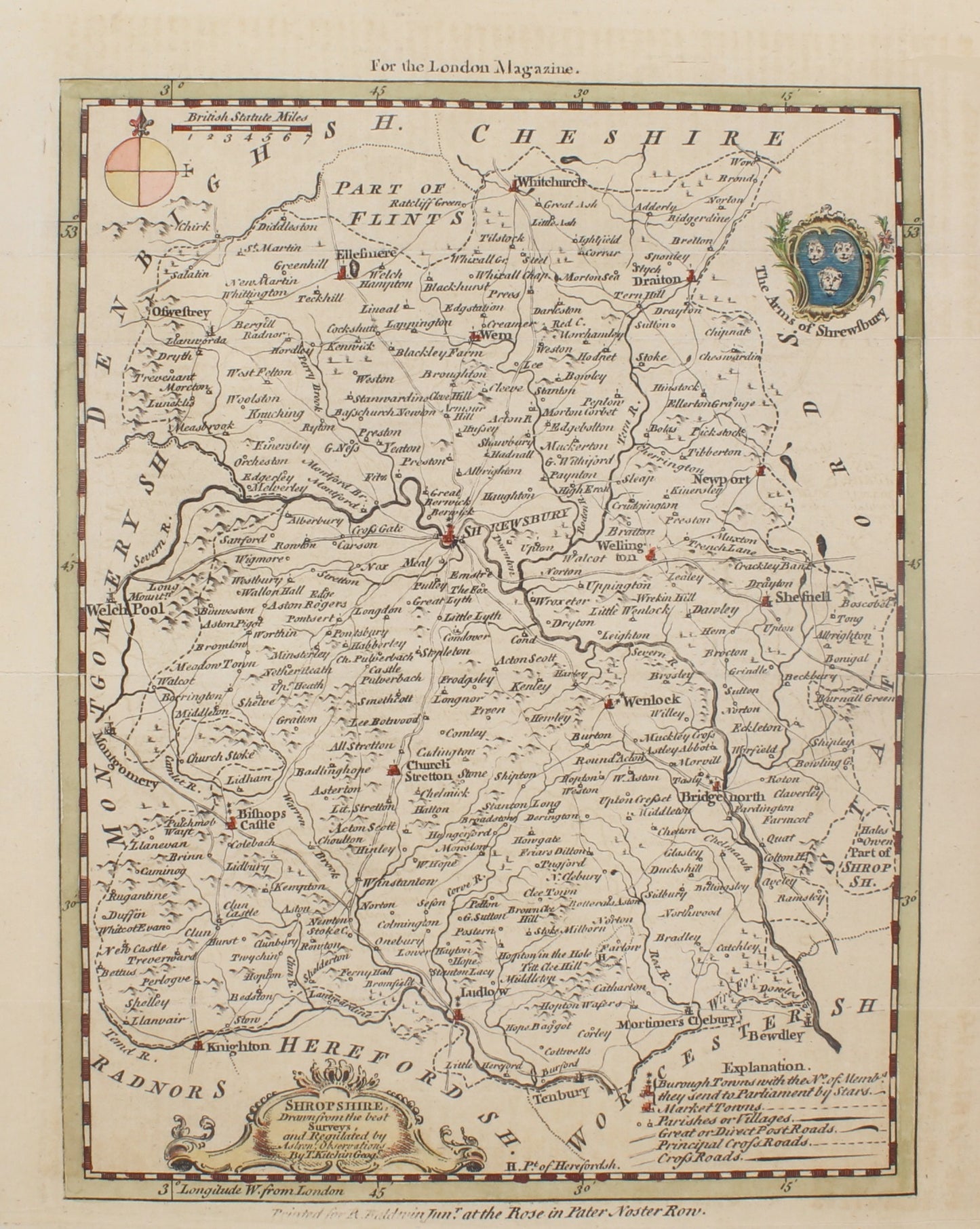 Map, Shropshire, Kitchin, Thomas, The London Magazine, c1756