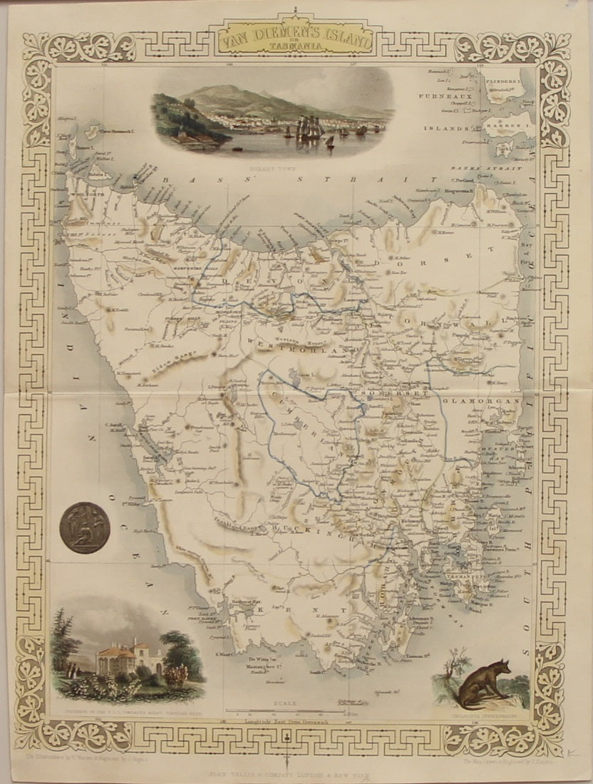 Map, Tallis John, Van Diemen's Island of Tasmania, c1851