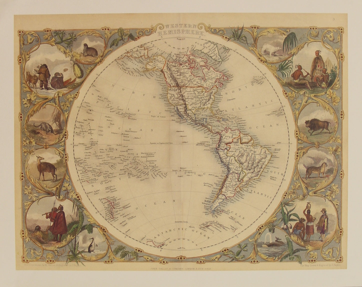 Tallis　Print　Hemisphere　–　Antiquarian　John　Original　c1851　Western　Shop