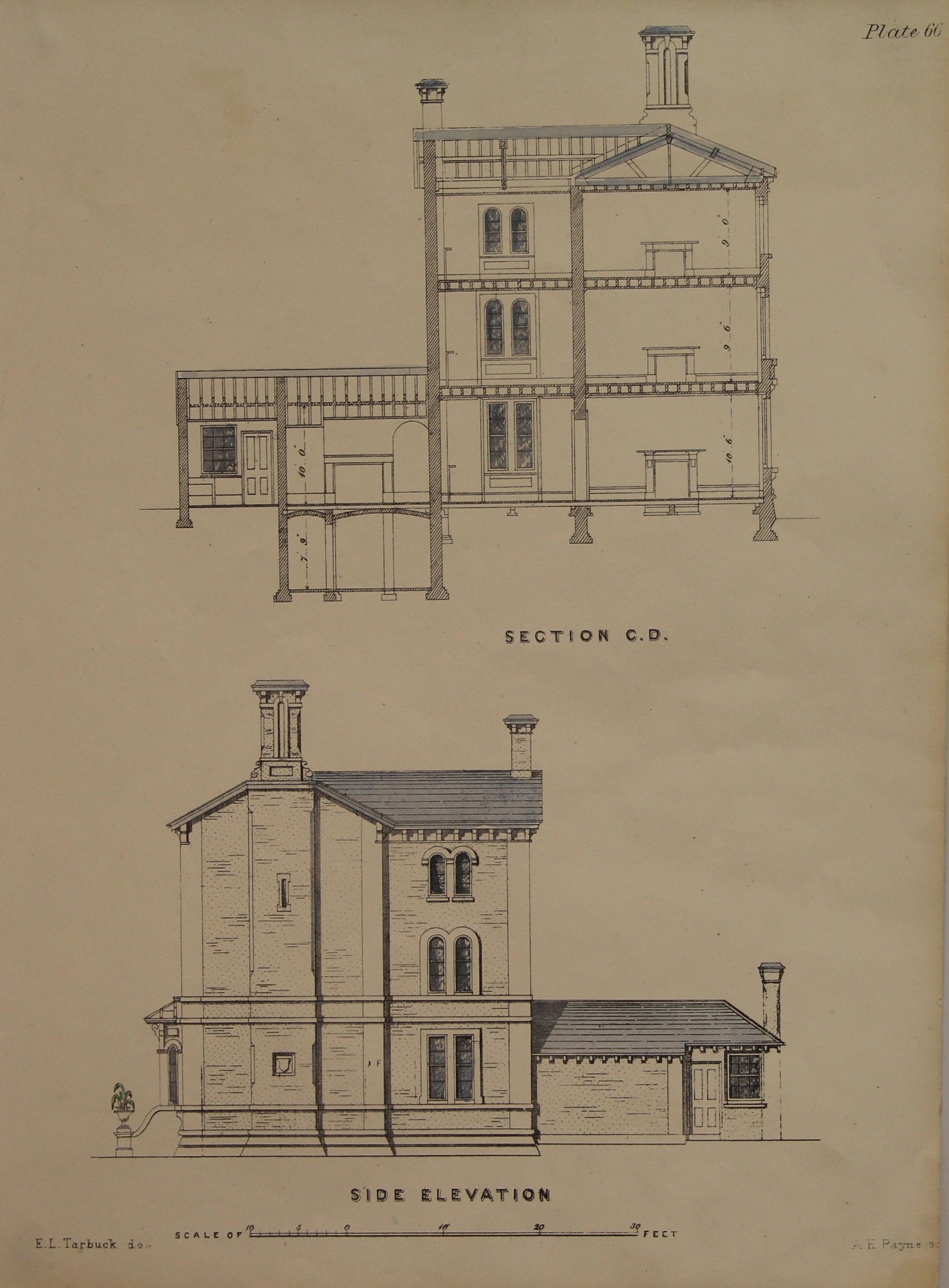 Architecture Pair of Ornamental Villas, Set of 4, Plates 62, 63, 65, and 66, c1880