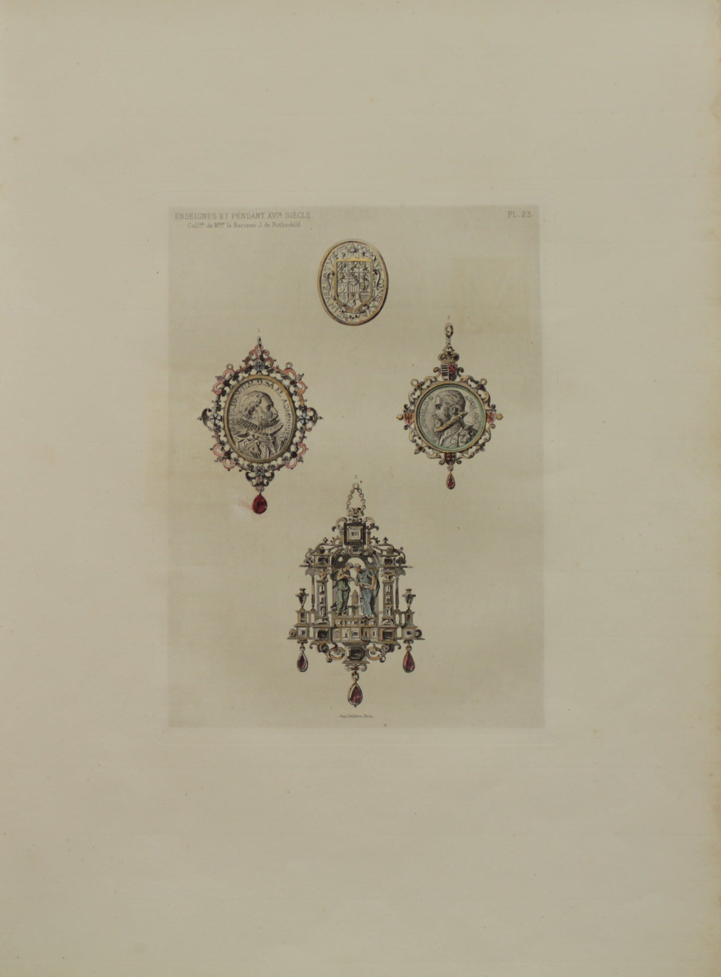 Decorator, Les Collections, Celebres, D'Oeuvres D'Art, Ensignes Et Pendant XVI Siecle, From the Collection De M la Baronne J de Rothschild, Plate 23, 1864