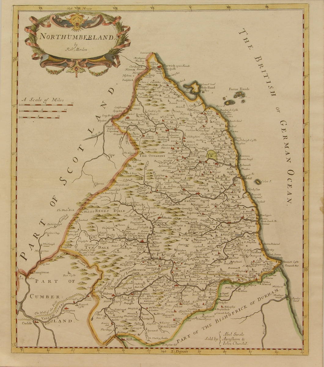 Map, Morden Robert, County Map, Northumberland, c1695