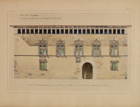Architecture, Spanish Renaissance, Plate 53, Palma, Majorca, Facade of the Palace of the Marques del Palma,