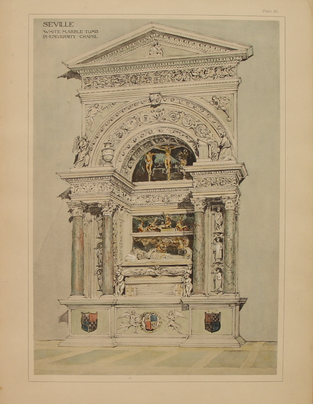 Architecture, Spanish Renaissance, Plate 26,  White Marble Tomb, University Chapel, Seville,