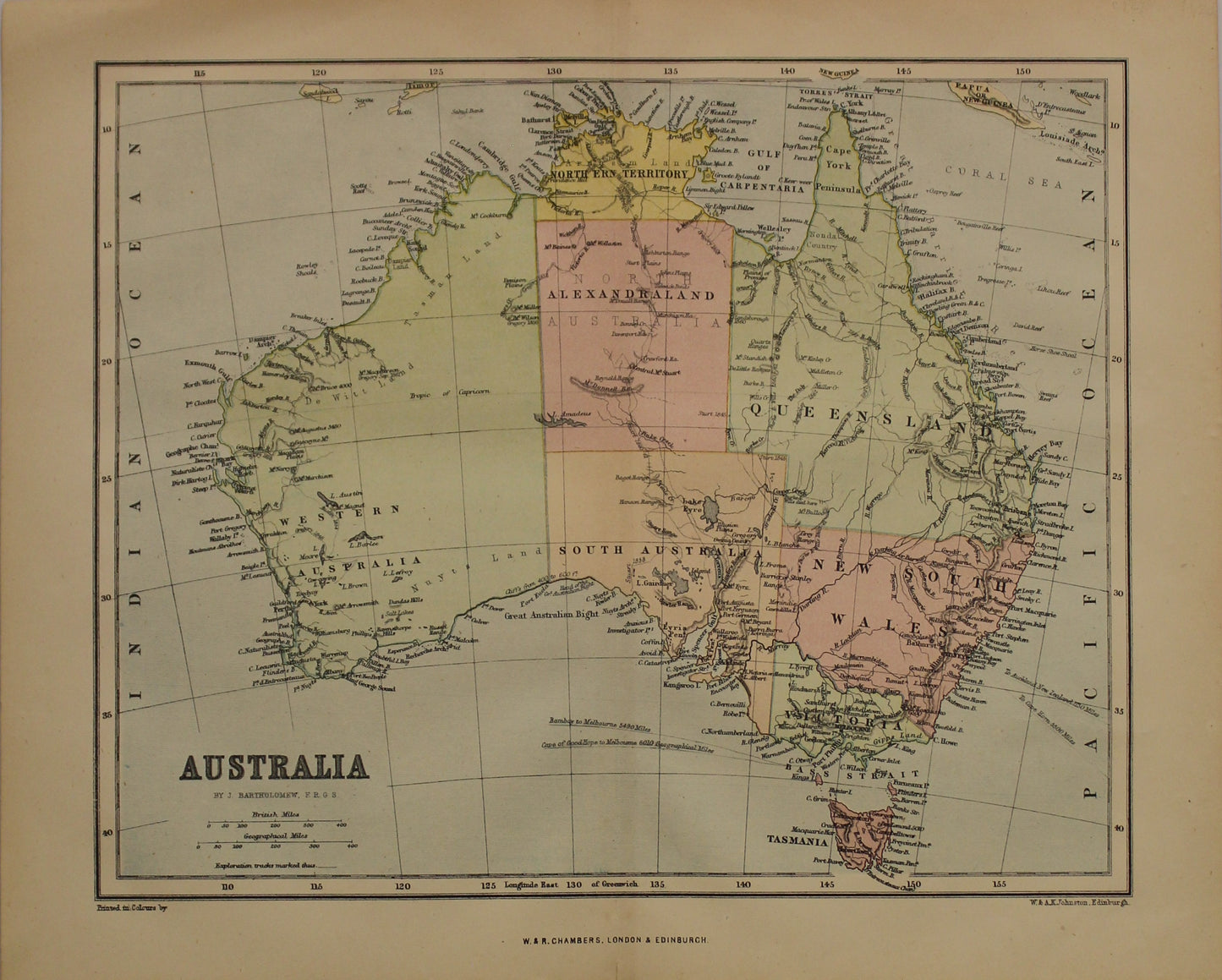 Map, Australia, The Edinburgh Geographical Institute, John Bartholomew and Sons Ltd,  W & R Chambers,
