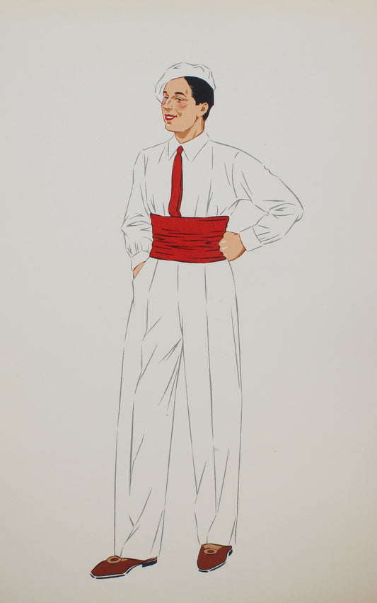 Costume, French Regional, Lepage-Medvey, Man of Batz, Brittany, Pochoir, 1939