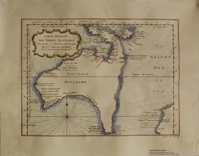Map, Carte Reduite Des Terres Australes, Bellin Jacques Nicolas, c1753, Hand Coloured Reproduction