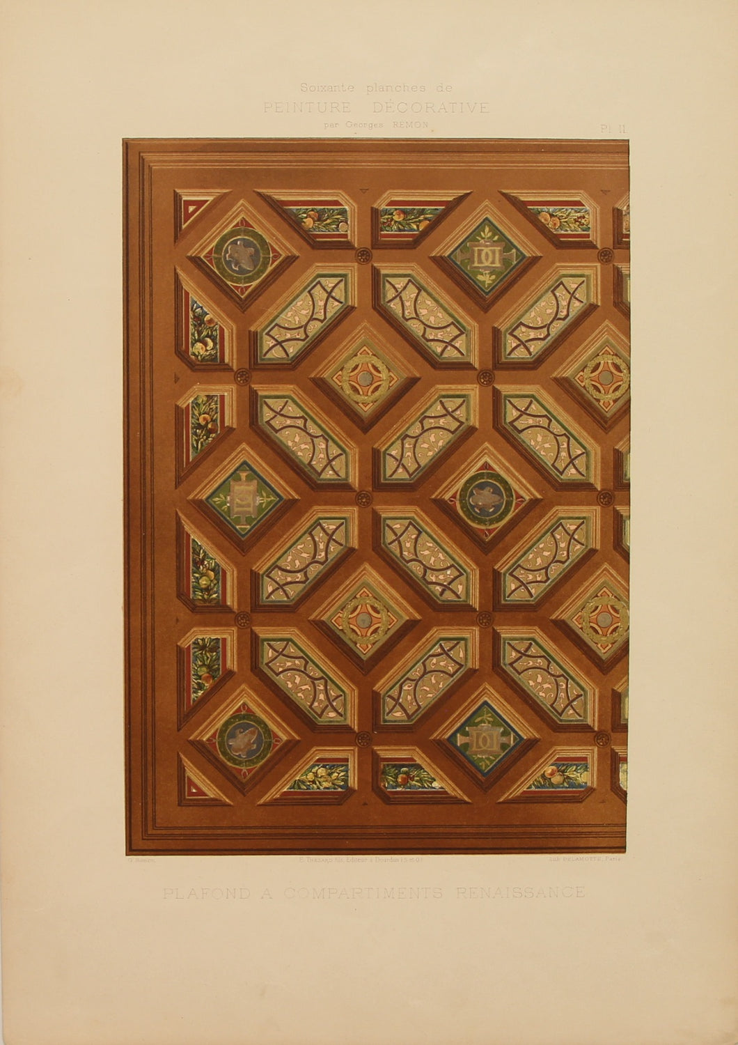Decorator, Art Nouveau, Renaissance Compartment Ceiling Design, Plate 11, Georges Remon, c1890