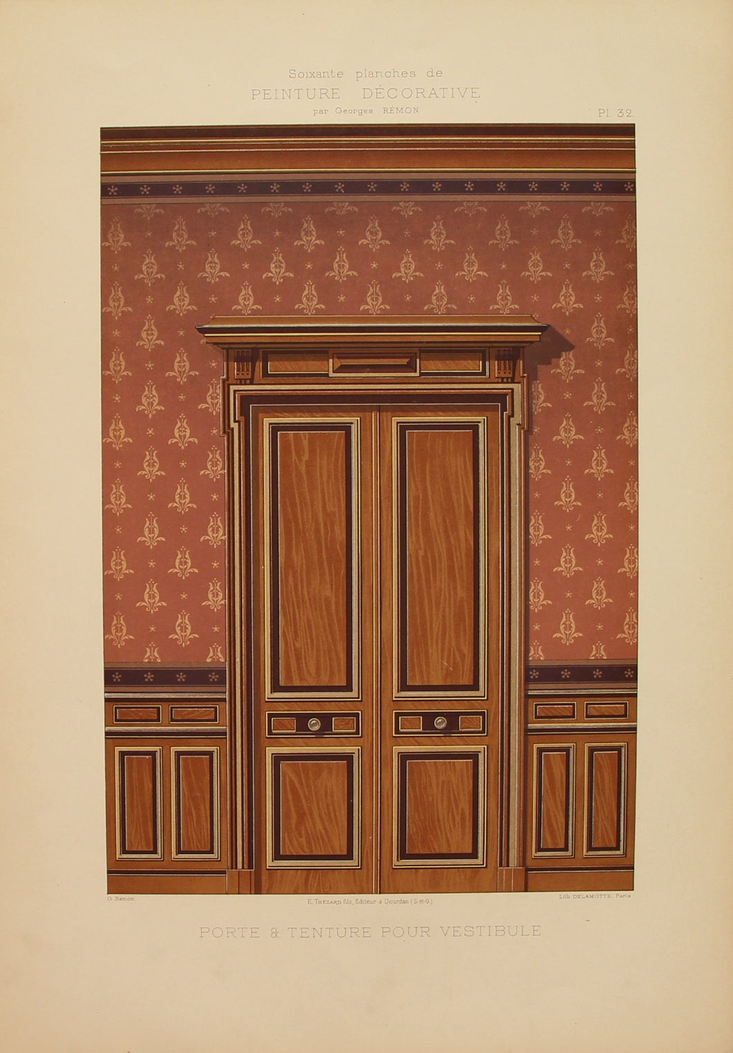 Decorator, Art Nouveau, Door and Hanging for Vestibule, Plate 32, Georges Remon, c1890