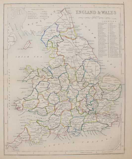 Map, England and Wales, Archer J,  c1855