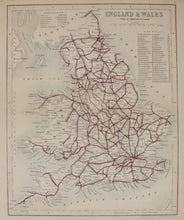 Map, England and Wales, With Railroads and Canals, Archer J,  c1855