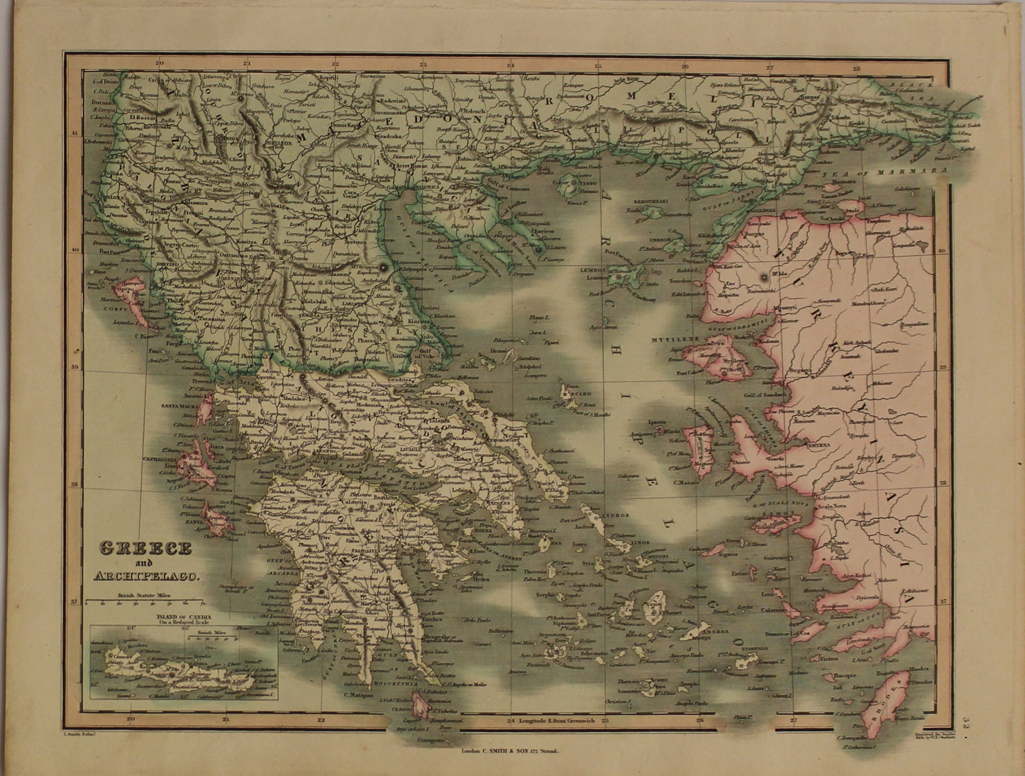 Map, Greece and Archipelago, C Smith and Son, Plate 32, c1843