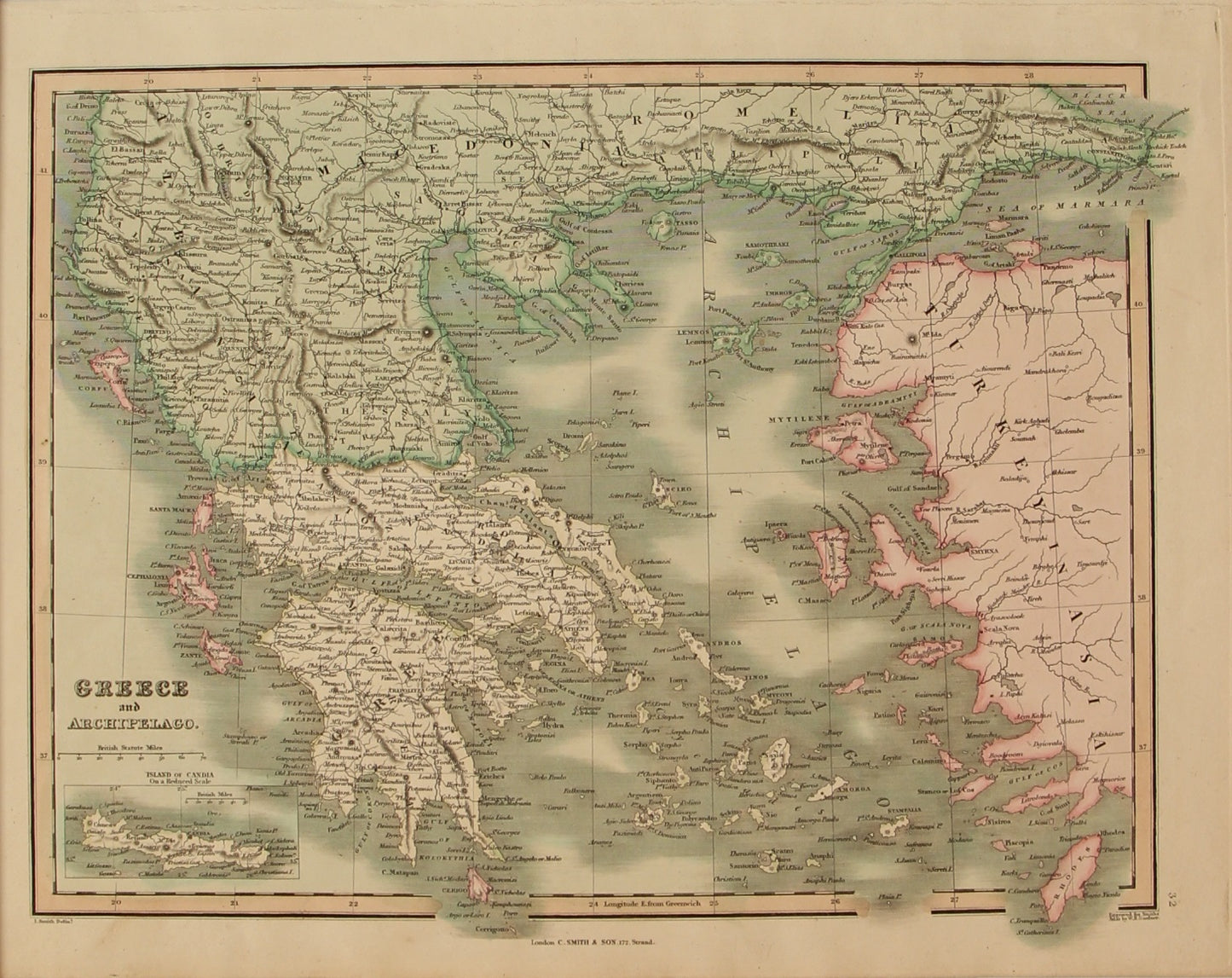 Map, Greece and Archipelago, C Smith and Son, Plate 32, c1843