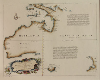Map, Hollandia Nova Terra Australis, Tasman, Abel, c 1644, Hand Coloured Reproduction,