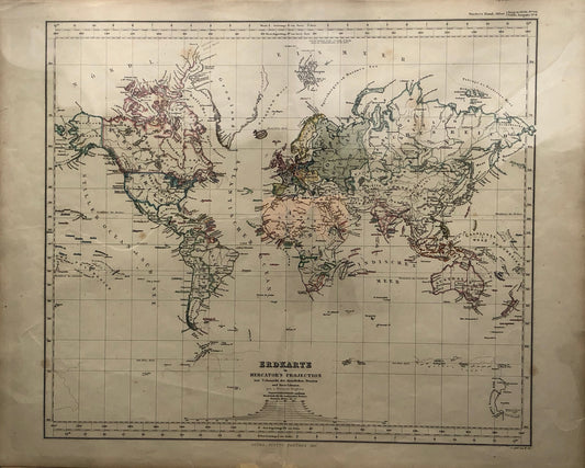 Map World Erdkarte in Mercators Projection, Gotha, Justus Perthes
