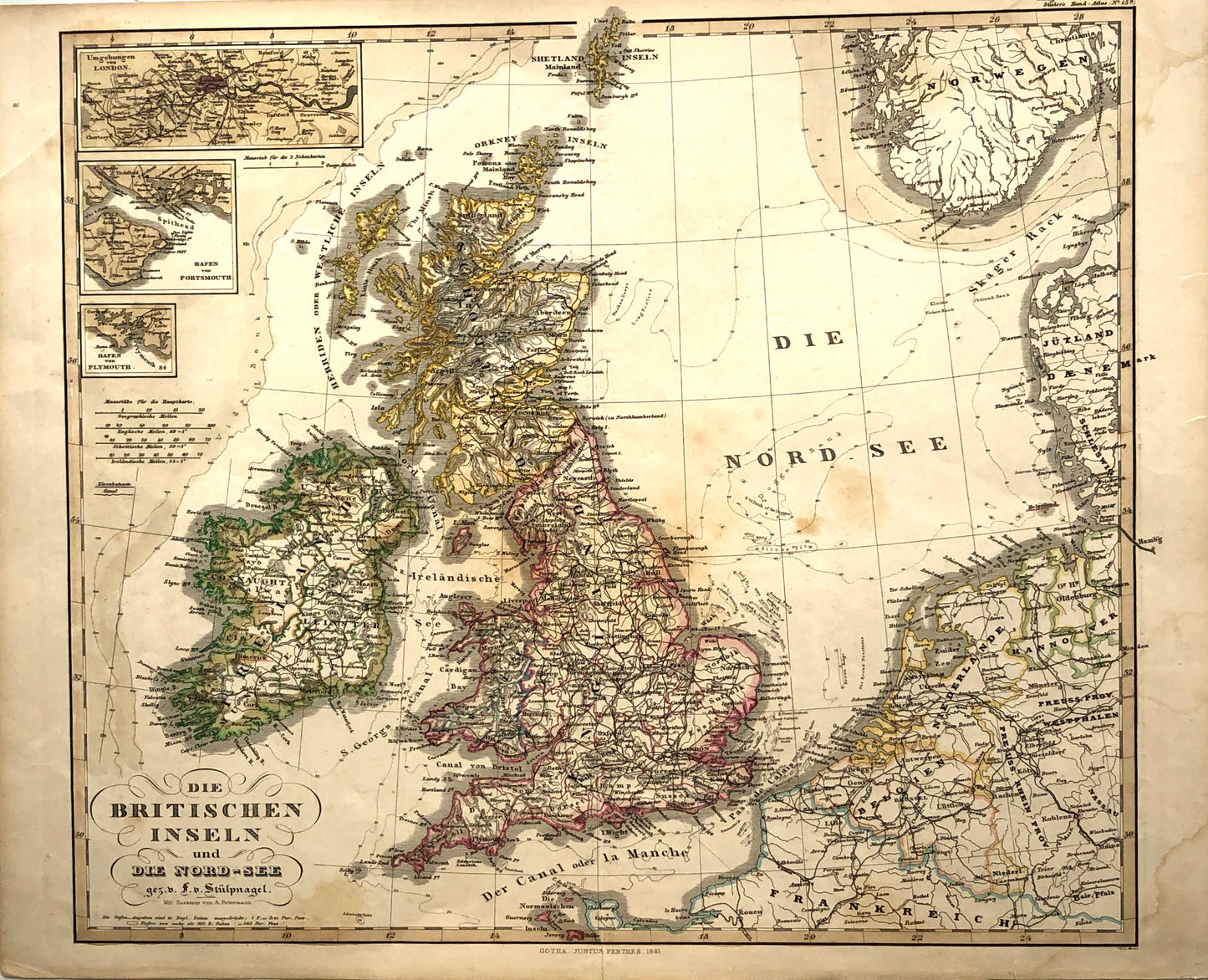 Map, Steiler Adolf, British Isles, Britischen Inneln, Steiler's Hand Atlas, c1862