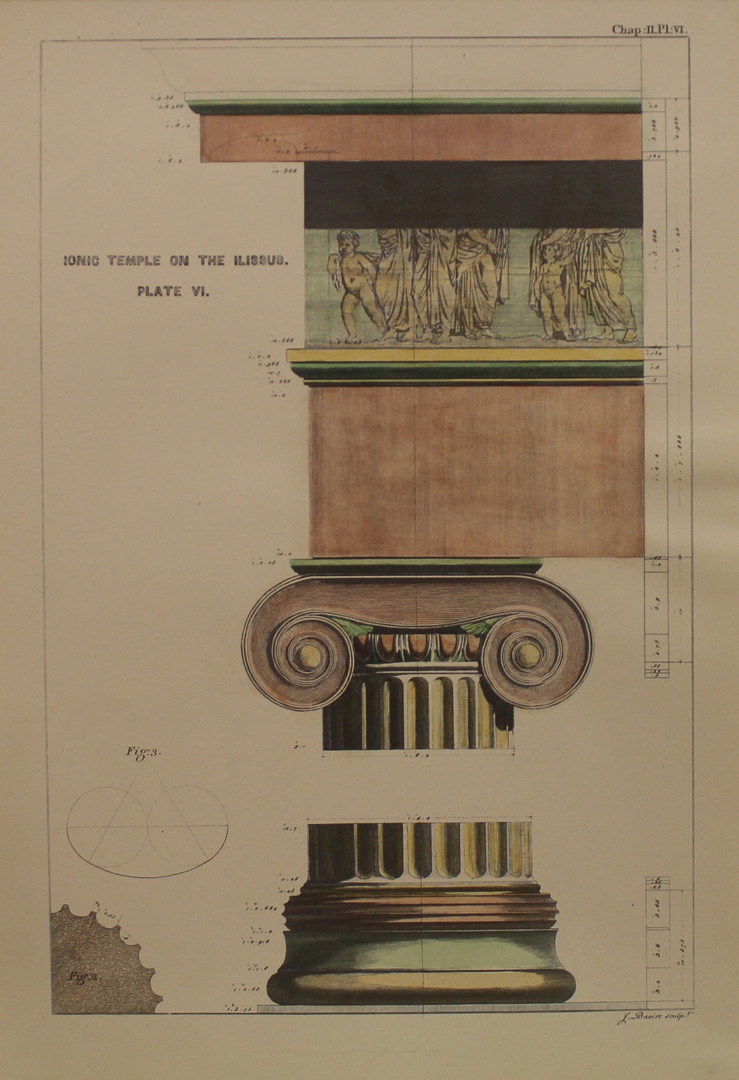 Architecture, Basire J, Ionic Temple of the Ilissus, Plate VI, c1770, Hand Coloured Reproduction