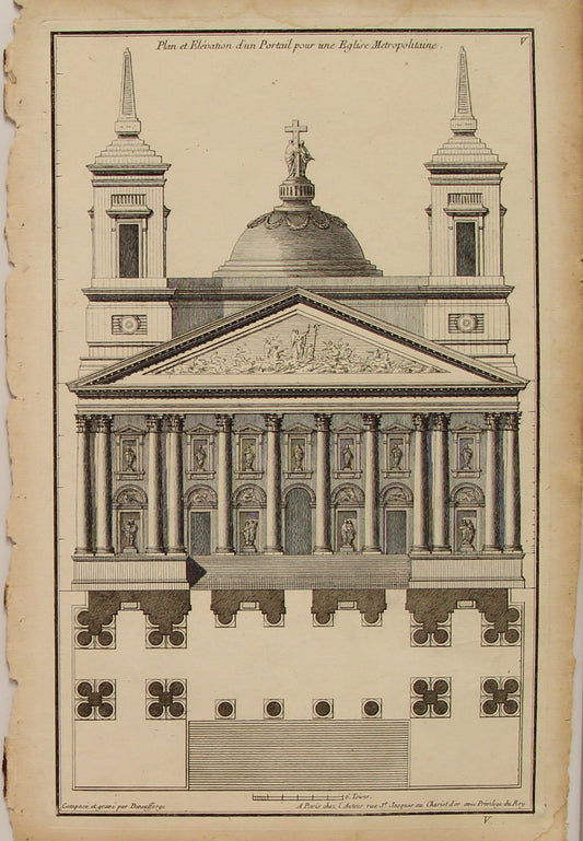Architecture, Plan and Elevation of One Metropolitaine Church, De Neuforge, Jean, c1765, Plate V