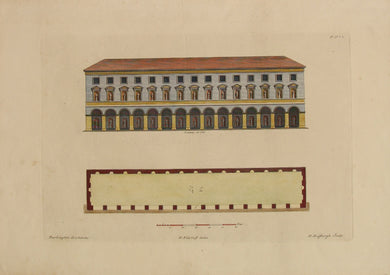Architecture, Burlington Architectural Drawing, Plan of the Arcade and Front of the Dormitory at Westminster, Plate 51, c1727