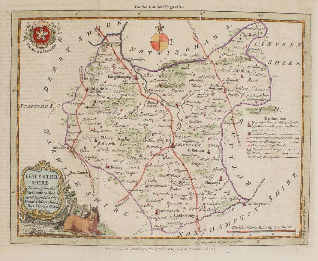 Map, Leicestershire, Kitchin, Thomas, The London Magazine,  c1756