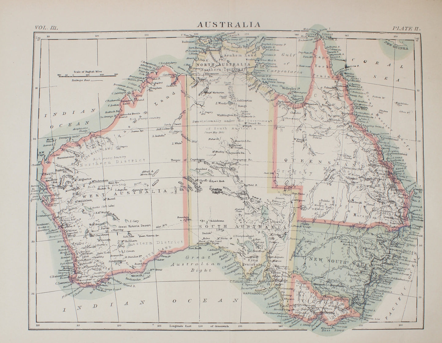 Map, Australia ,Encyclopedia Britannica, Plate 2, Volume 3,  c1889