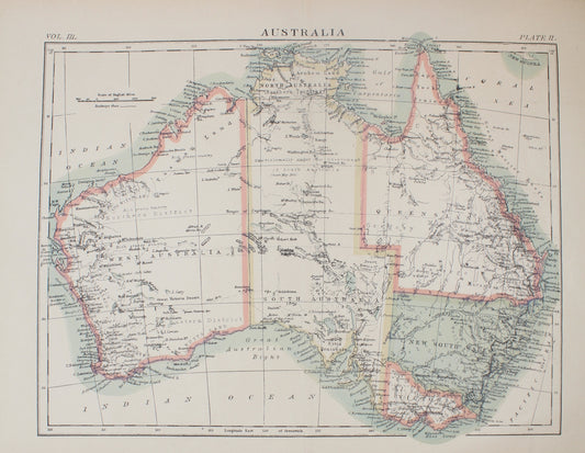 Map, Australia ,Encyclopedia Britannica, Plate 2, Volume 3,  c1889