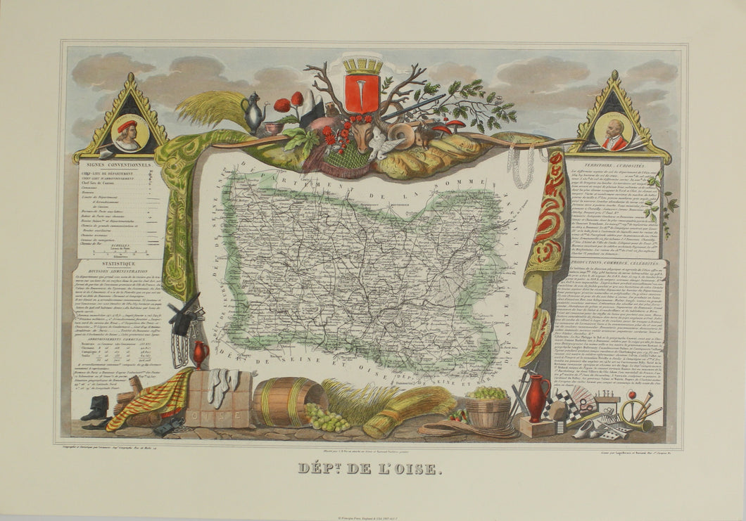 Map, French Wine Map, Dept De La L'oise, Atlas National De La France Illustre, REPRODUCTION, c1854