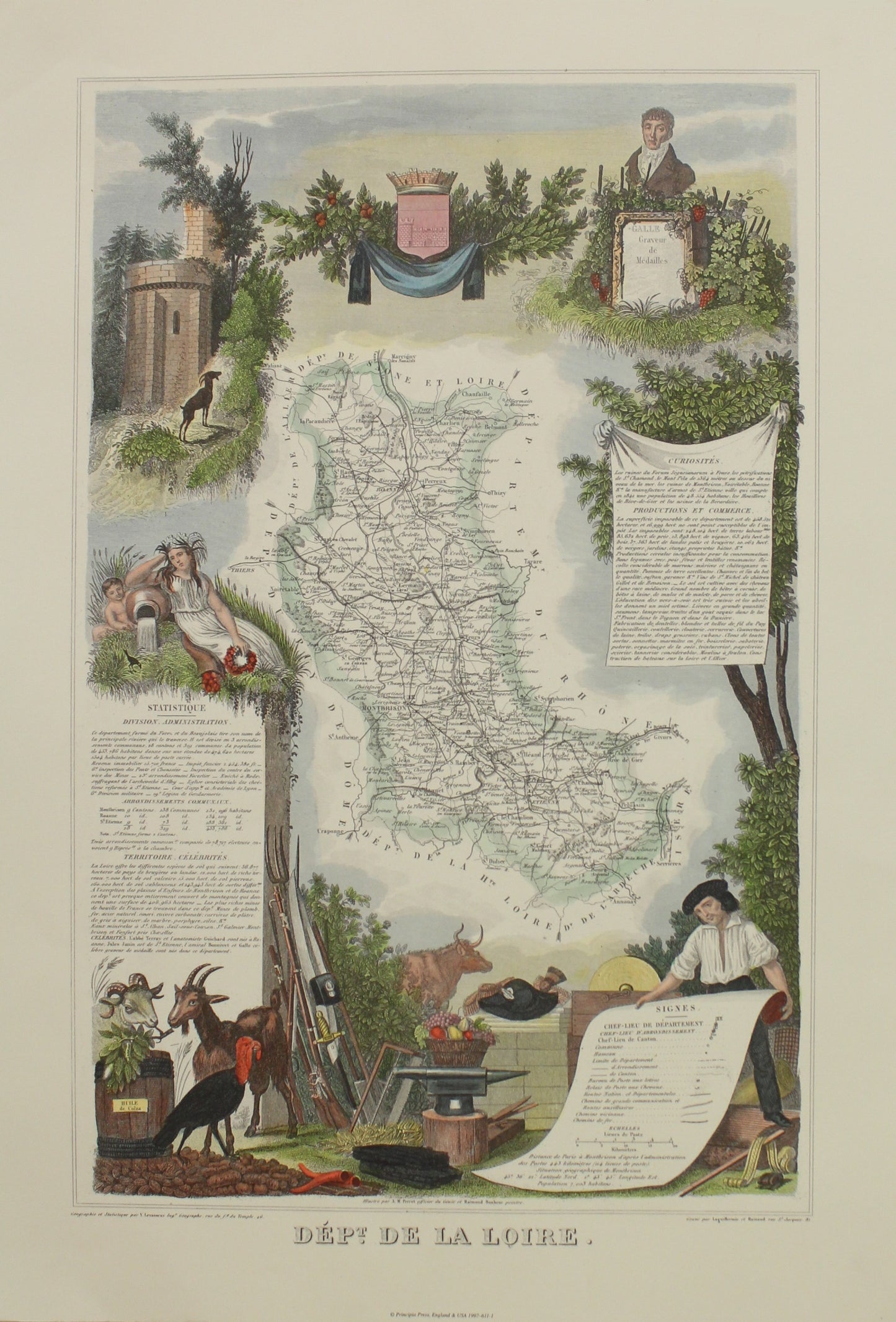 Map, French Wine Map, Dept De La Loire, Atlas National De La France Illustre, REPRODUCTION, c 1854