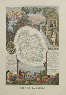 Map, French Wine Map, Dept De La Lozere, Atlas National De La France Illustre, REPRODUCTION, c 1854