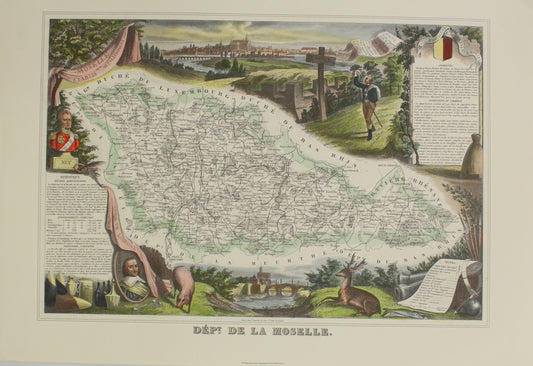 Map, French Wine Map, Dept De La Moselle, Atlas National De La France Illustre, REPRODUCTION, c1854