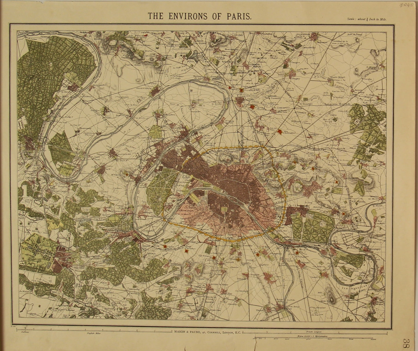 Map, Mason and Payne, London, The Environs of Paris, c1889