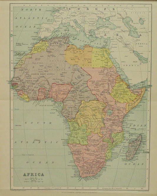 Map, Africa, The Edinburgh Geographical Institute, John Bartholomew and Sons Ltd,  W & R Chambers,