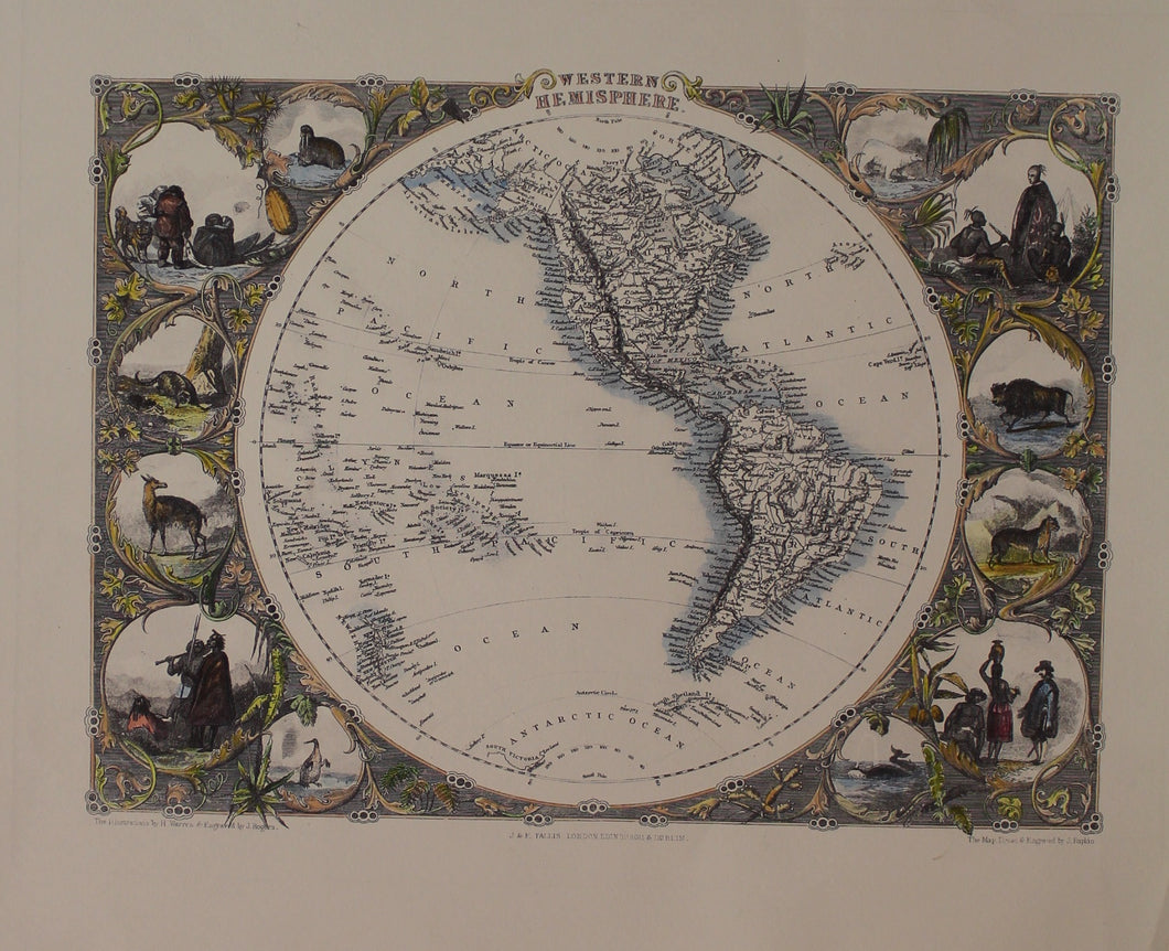Map, Tallis John, Western Hemisphere, c1851, Coloured Reproduction