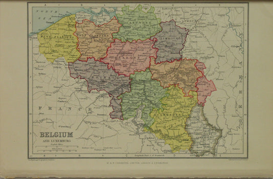 Map, Belgium and Luxembourg, The Edinburgh Geographical Institute, John Bartholomew and Sons Ltd,  W & R Chambers,