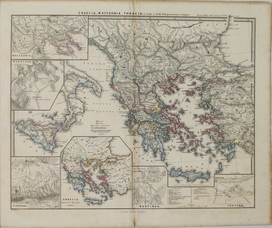 Map, Spruner Carl von,  Graecia, Macedonia, Thracia, Spruner -Meinke's Atlas Antiquis 1865