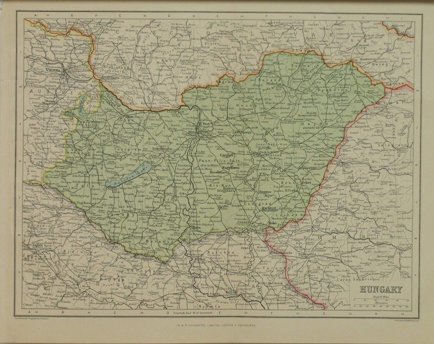 Map, Hungary, The Edinburgh Geographical Institute, John Bartholomew and Sons Ltd,  W & R Chambers,