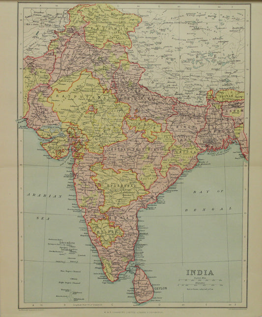 Map, India, The Edinburgh Geographical Institute, John Bartholomew and Sons Ltd,  W & R Chambers,